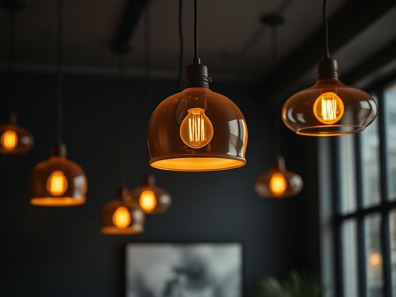 Warm pendant light fixtures in a modern interior