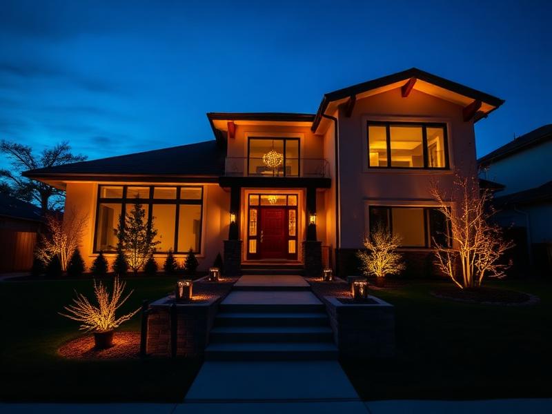 House exterior at dusk with architectural outdoor lighting